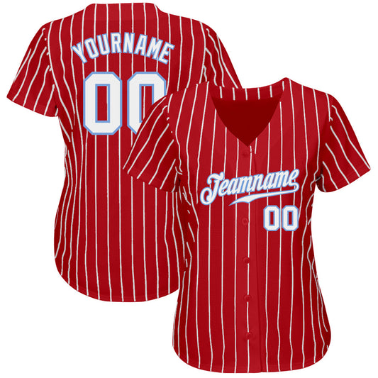 Custom Red White Pinstripe White-Light Blue Authentic Baseball Jersey - Sky-Custom