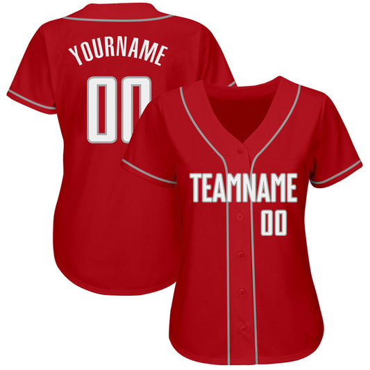 Custom Red White-Gray Authentic Baseball Jersey - Sky-Custom