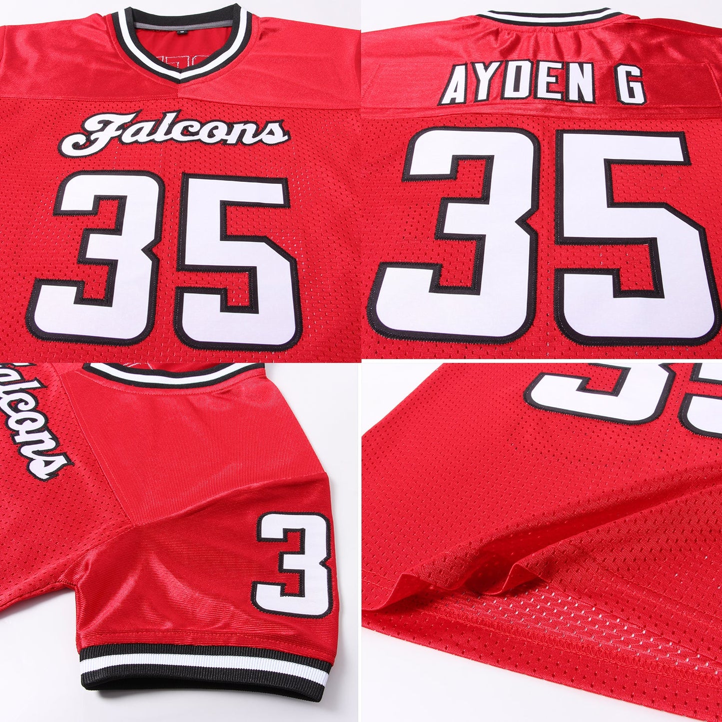 Custom Red White-Black Mesh Authentic Throwback Football Jersey - Sky-Custom
