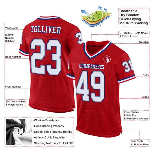 Custom Red White-Royal Mesh Authentic Throwback Football Jersey - Sky-Custom