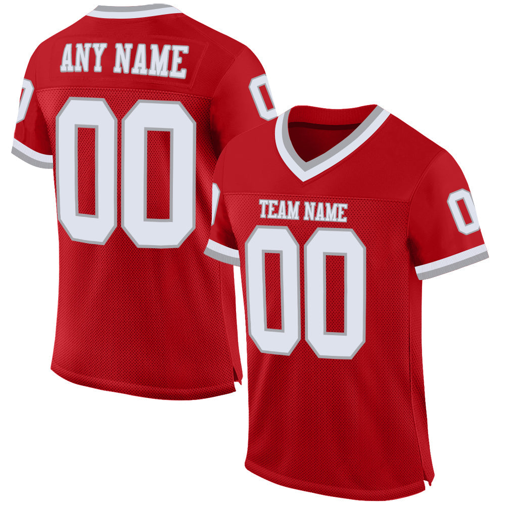 Custom Red White-Gray Mesh Authentic Throwback Football Jersey - Sky-Custom