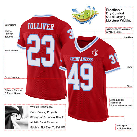Custom Red White-Light Blue Mesh Authentic Throwback Football Jersey - Sky-Custom