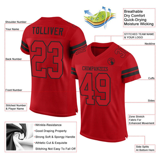 Custom Red Red-Black Mesh Authentic Football Jersey - Sky-Custom