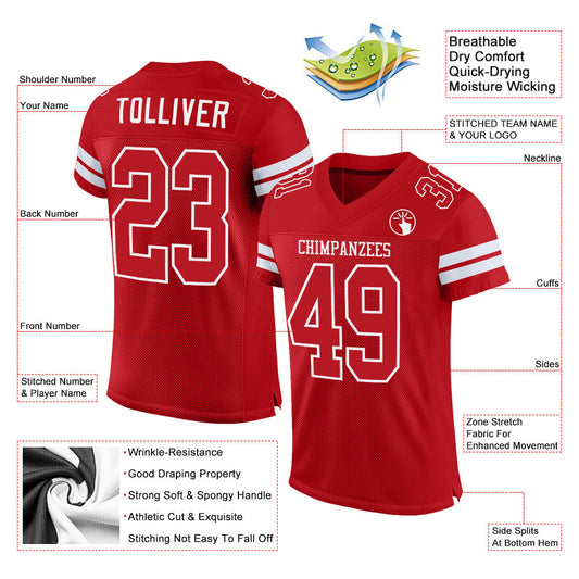 Custom Red Red-White Mesh Authentic Football Jersey - Sky-Custom