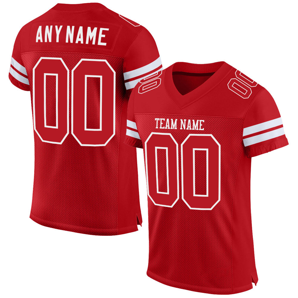 Custom Red Red-White Mesh Authentic Football Jersey - Sky-Custom