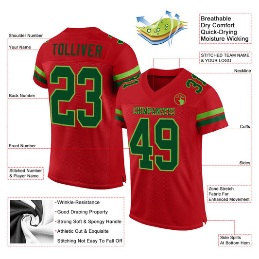 Custom Red Green-Neon Green Mesh Authentic Football Jersey - Sky-Custom