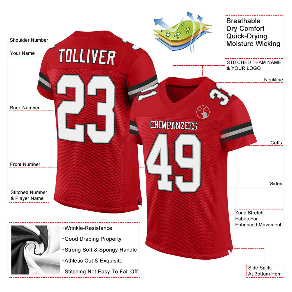 Custom Red White-Black Mesh Authentic Football Jersey - Sky-Custom