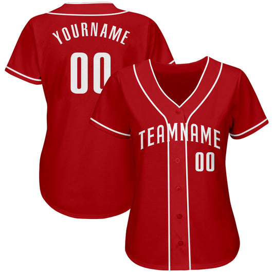 Custom Red White Authentic Baseball Jersey - Sky-Custom