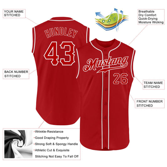 Custom Red Red-White Authentic Sleeveless Baseball Jersey - Sky-Custom