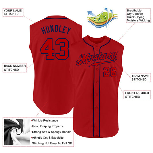Custom Red Red-Navy Authentic Sleeveless Baseball Jersey - Sky-Custom