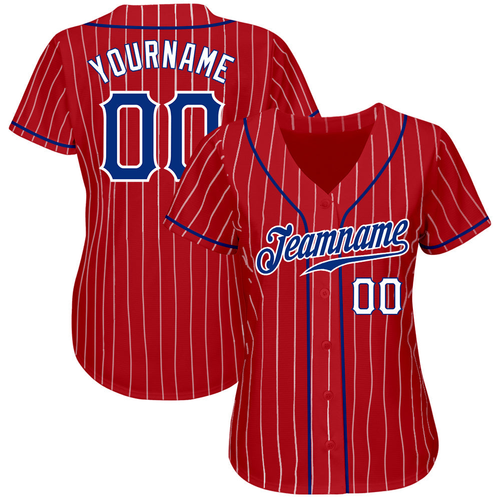 Custom Red White Pinstripe Royal-White Authentic Baseball Jersey - Sky-Custom