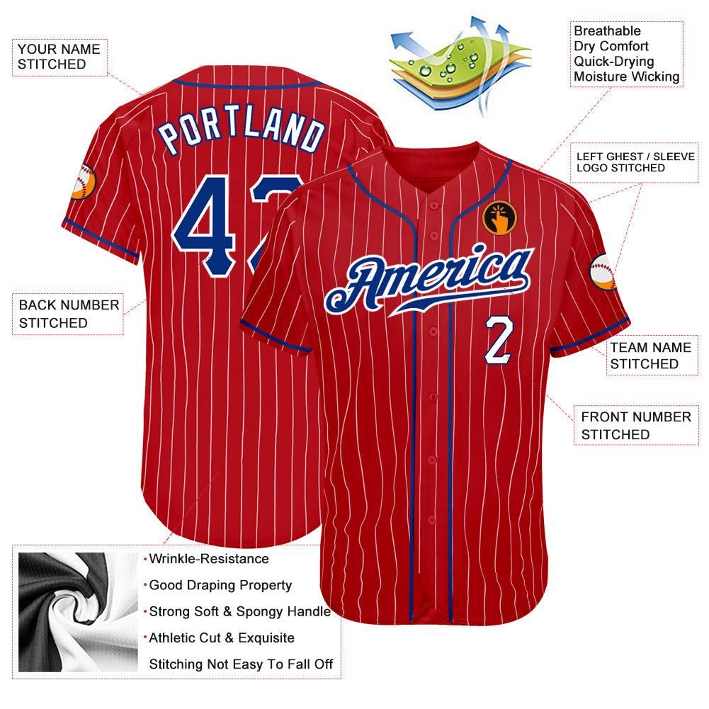 Custom Red White Pinstripe Royal-White Authentic Baseball Jersey - Sky-Custom