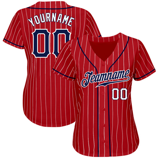 Custom Red White Pinstripe Navy-White Authentic Baseball Jersey - Sky-Custom