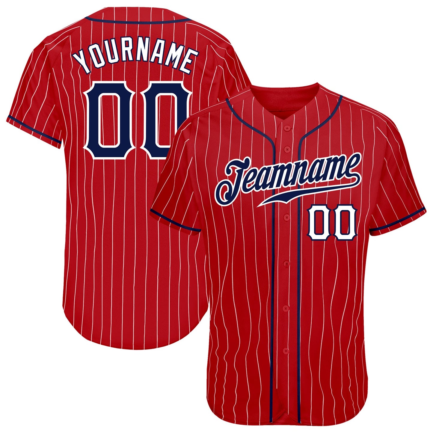 Custom Red White Pinstripe Navy-White Authentic Baseball Jersey - Sky-Custom