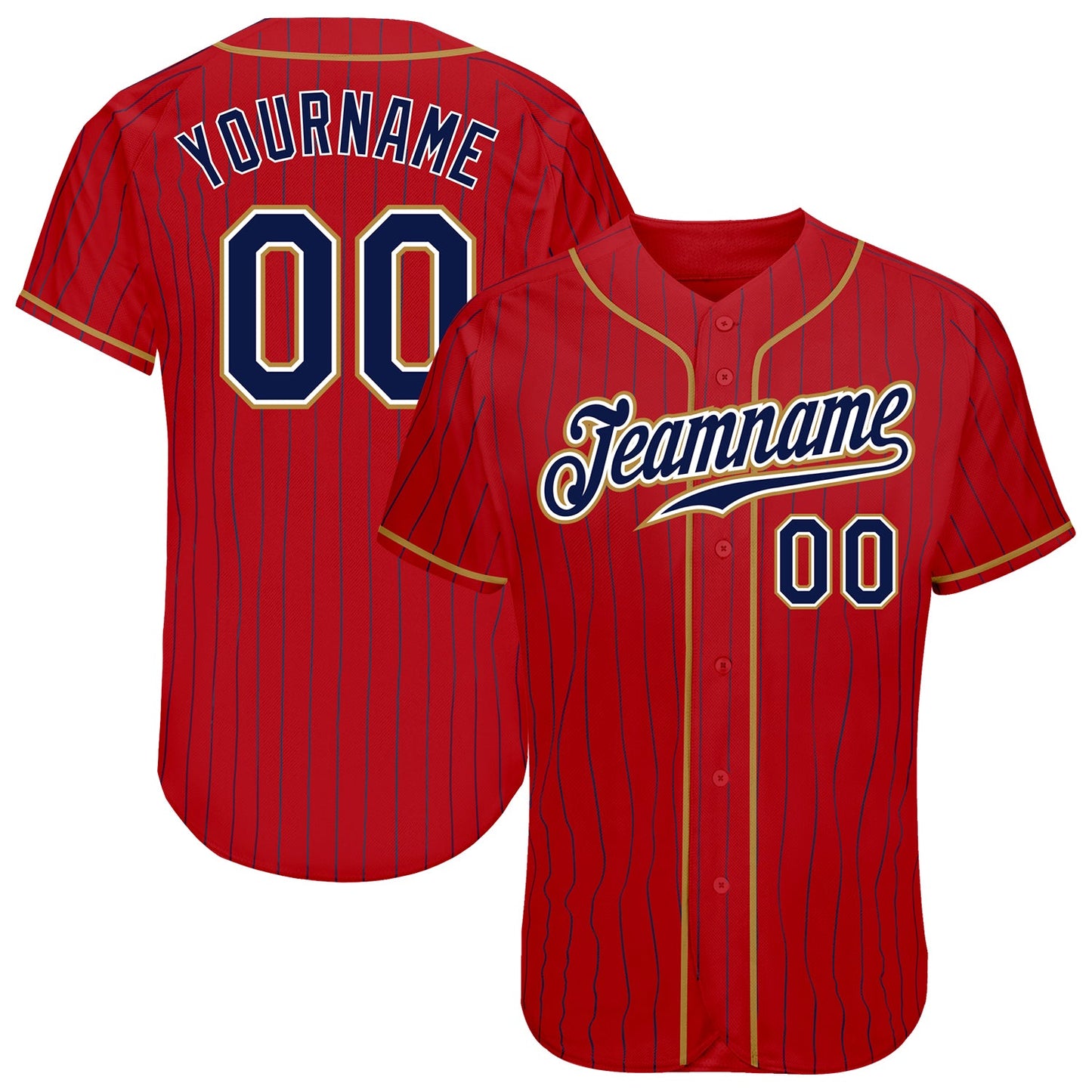 Custom Red Navy Pinstripe Navy-Old Gold Authentic Baseball Jersey - Sky-Custom