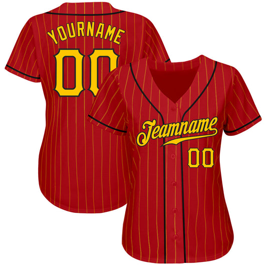 Custom Red Gold Pinstripe Gold-Black Authentic Baseball Jersey - Sky-Custom
