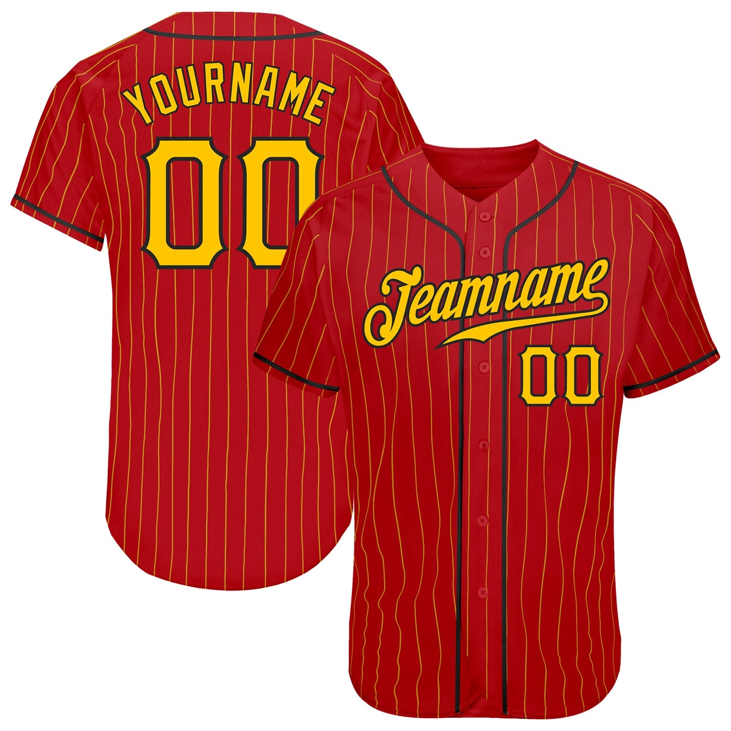 Custom Red Gold Pinstripe Gold-Black Authentic Baseball Jersey - Sky-Custom