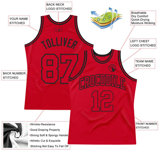 Custom Red Red-Black Authentic Throwback Basketball Jersey - Sky-Custom