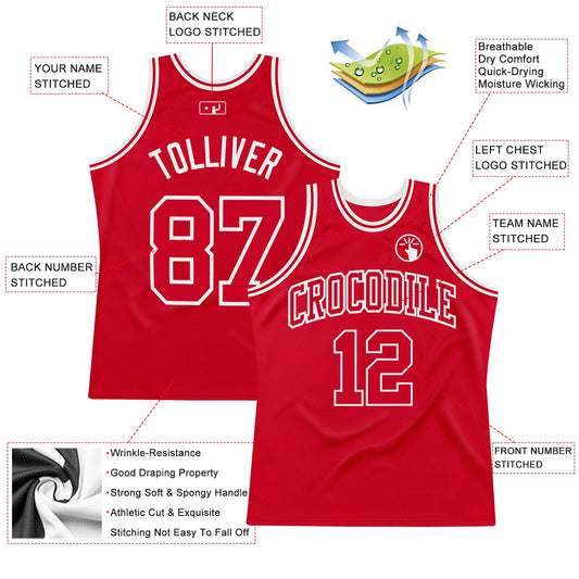 Custom Red Red-White Authentic Throwback Basketball Jersey - Sky-Custom