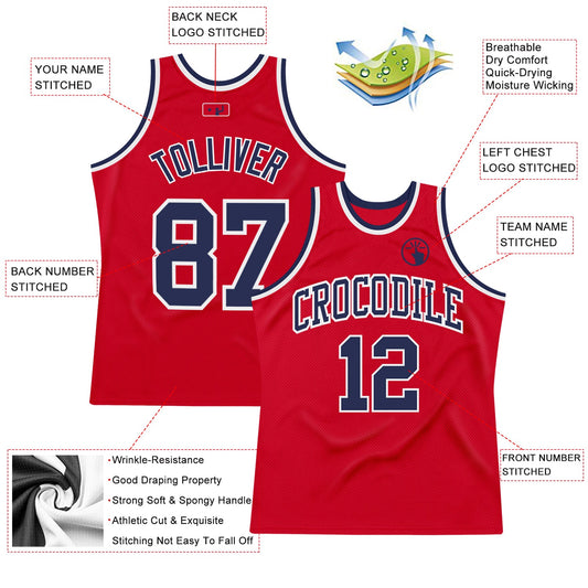 Custom Red Navy-White Authentic Throwback Basketball Jersey - Sky-Custom