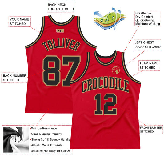 Custom Red Black-Old Gold Authentic Throwback Basketball Jersey - Sky-Custom