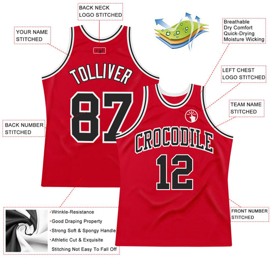 Custom Red Black-White Authentic Throwback Basketball Jersey - Sky-Custom