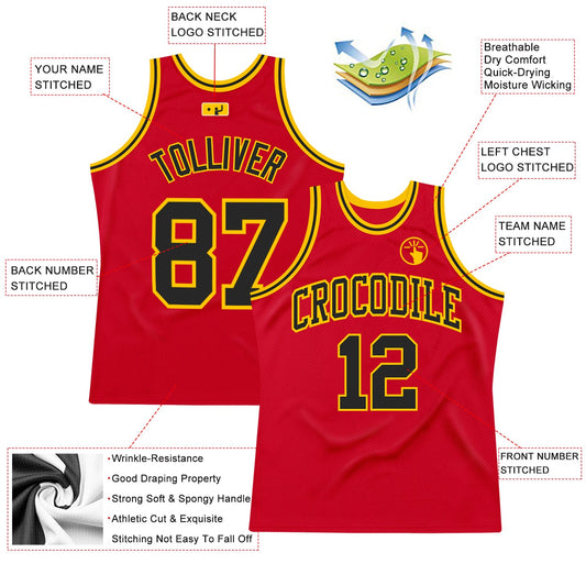 Custom Red Black-Gold Authentic Throwback Basketball Jersey - Sky-Custom