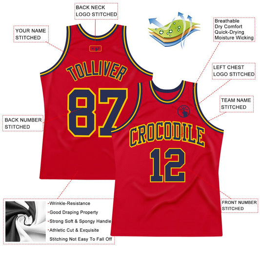 Custom Red Navy-Gold Authentic Throwback Basketball Jersey - Sky-Custom