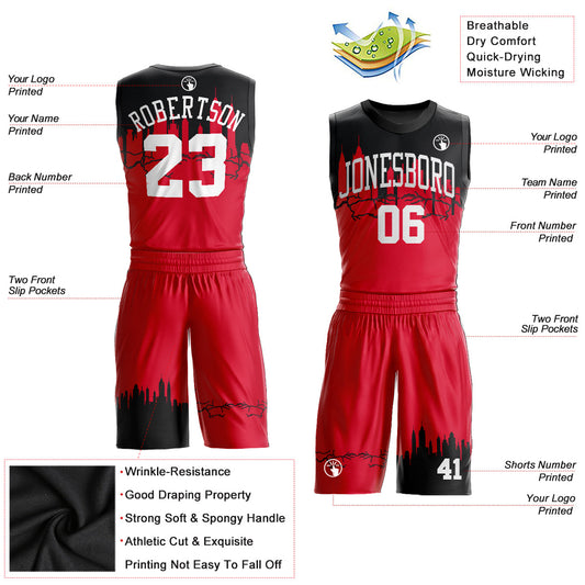 Custom Red White-Black Round Neck Sublimation Basketball Suit Jersey - Sky-Custom