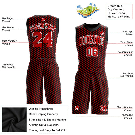 Custom Red Red-Black Round Neck Sublimation Basketball Suit Jersey - Sky-Custom