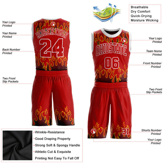 Custom Red Red-Black Flame Round Neck Sublimation Basketball Suit Jersey - Sky-Custom
