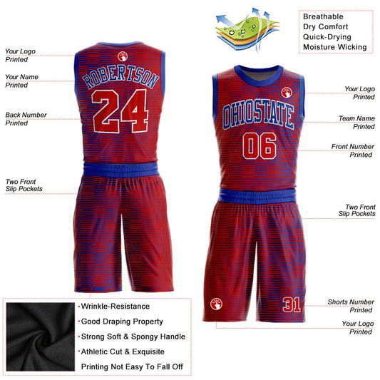 Custom Red Red-Royal Round Neck Sublimation Basketball Suit Jersey - Sky-Custom