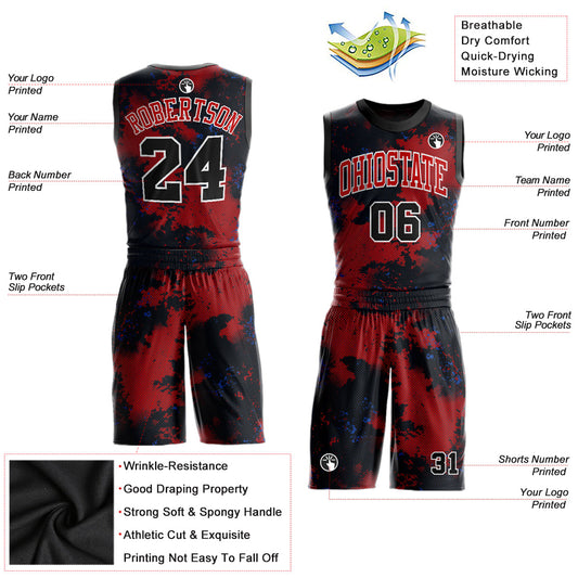 Custom Red Black-White Round Neck Sublimation Basketball Suit Jersey - Sky-Custom
