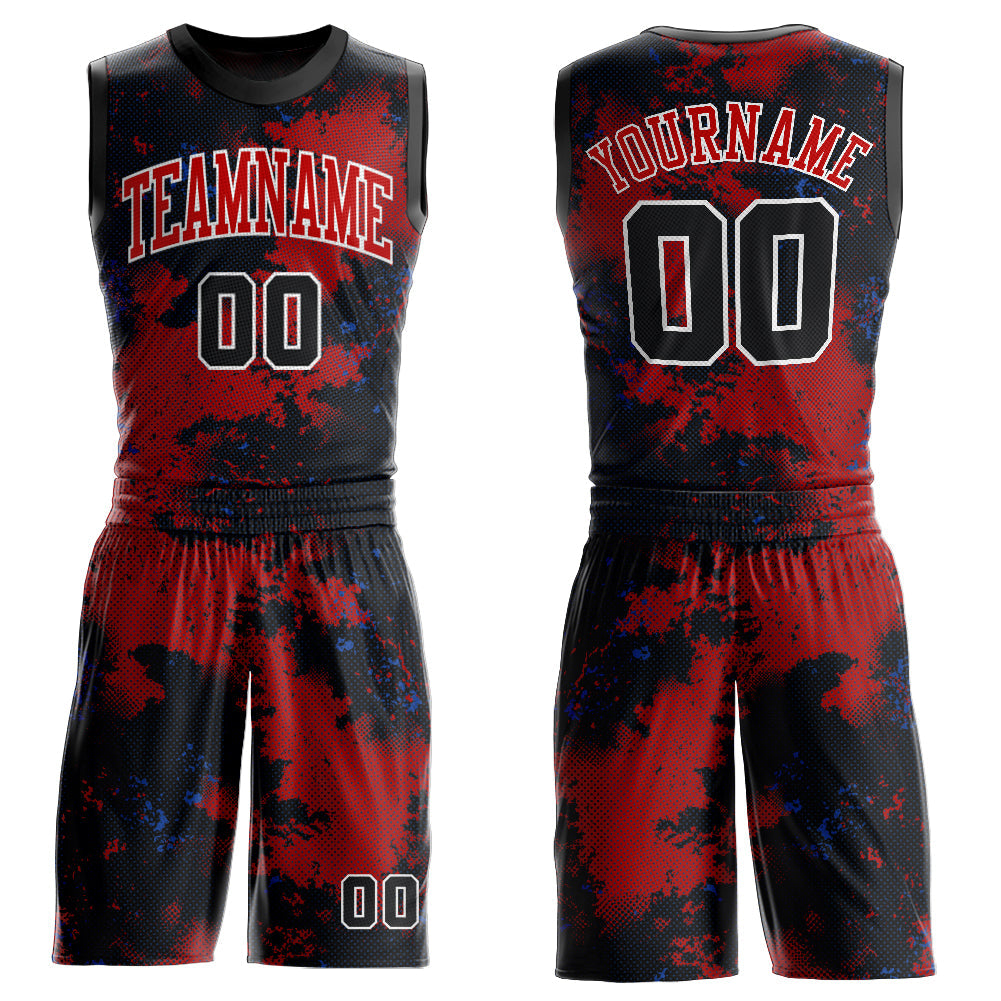 Custom Red Black-White Round Neck Sublimation Basketball Suit Jersey - Sky-Custom