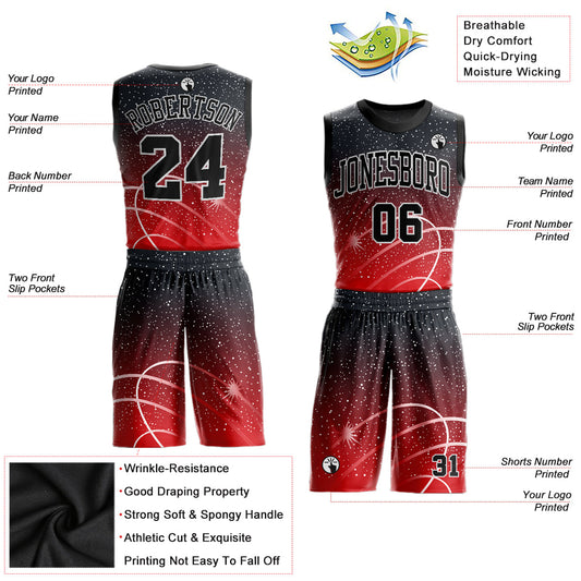 Custom Red Black-White Round Neck Sublimation Basketball Suit Jersey - Sky-Custom