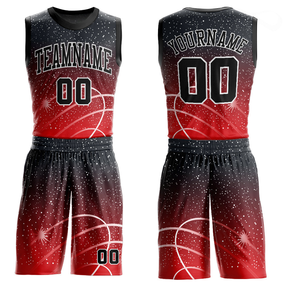 Custom Red Black-White Round Neck Sublimation Basketball Suit Jersey - Sky-Custom