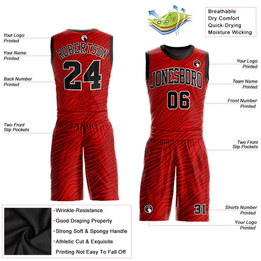 Custom Red Black-White Round Neck Sublimation Basketball Suit Jersey - Sky-Custom