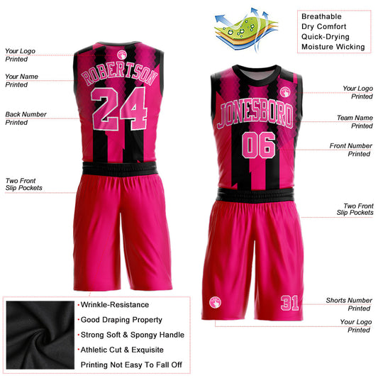 Custom Red Pink-Black Round Neck Sublimation Basketball Suit Jersey - Sky-Custom