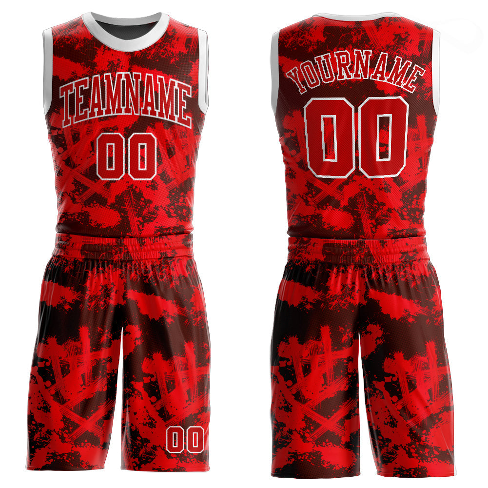 Custom Red Red-Black Round Neck Sublimation Basketball Suit Jersey - Sky-Custom