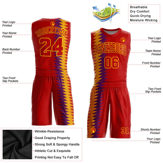 Custom Red Red-Gold Round Neck Sublimation Basketball Suit Jersey - Sky-Custom