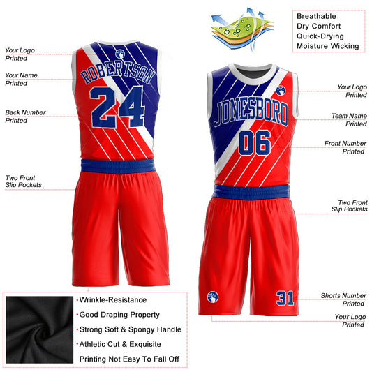 Custom Red Royal-White Round Neck Sublimation Basketball Suit Jersey - Sky-Custom
