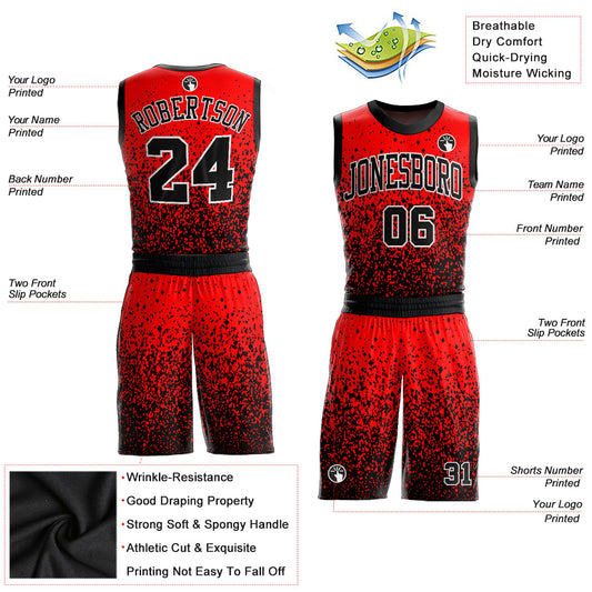 Custom Red Black-White Round Neck Sublimation Basketball Suit Jersey - Sky-Custom