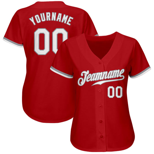 Custom Red White-Gray Authentic Baseball Jersey - Sky-Custom