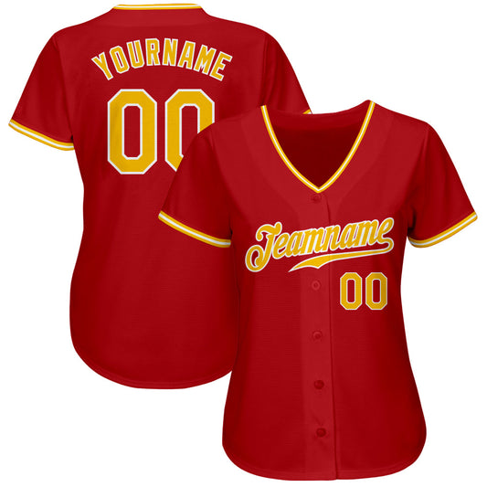 Custom Red Gold-White Authentic Baseball Jersey - Sky-Custom
