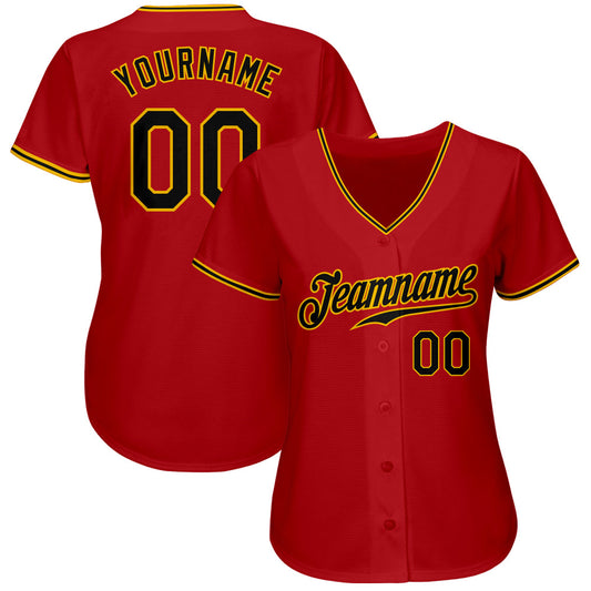 Custom Red Black-Gold Authentic Baseball Jersey - Sky-Custom