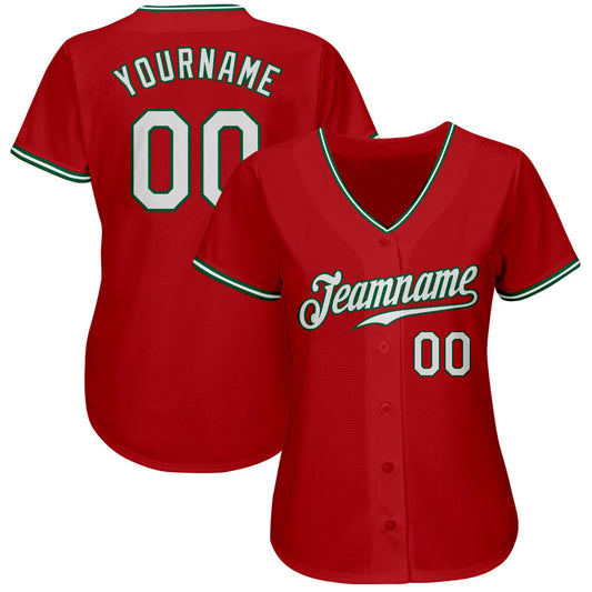 Custom Red White-Kelly Green Authentic Baseball Jersey - Sky-Custom