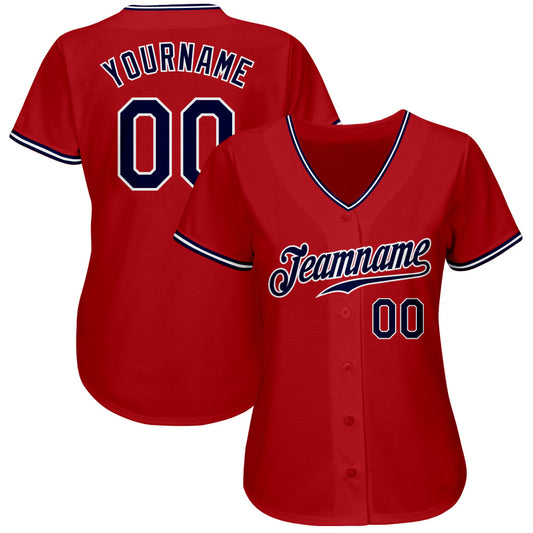 Custom Red White-Navy Authentic Baseball Jersey - Sky-Custom