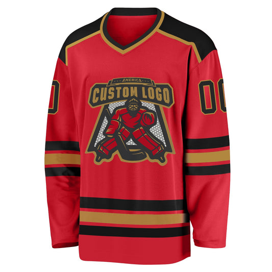 Custom Red Black-Old Gold Hockey Jersey - Sky-Custom