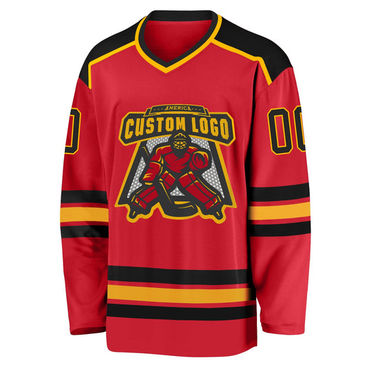 Custom Red Black-Gold Hockey Jersey - Sky-Custom
