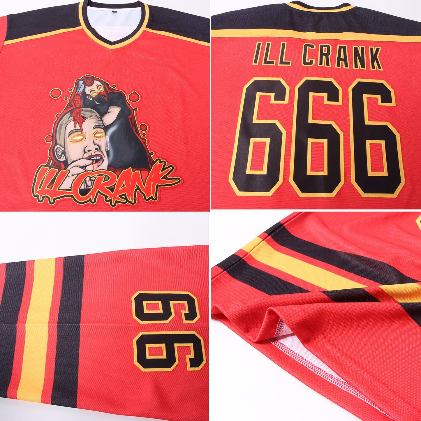Custom Red Black-Gold Hockey Jersey - Sky-Custom